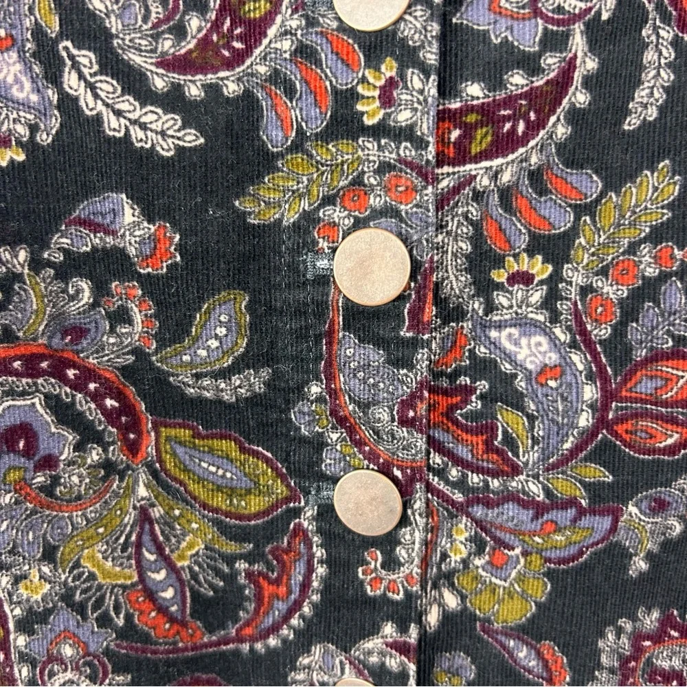 LOFT Paisley Floral Corduroy Button Front Skirt Size 6
